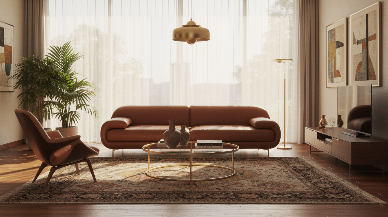 Elegant vintage celebrity living room interior with warm lighting